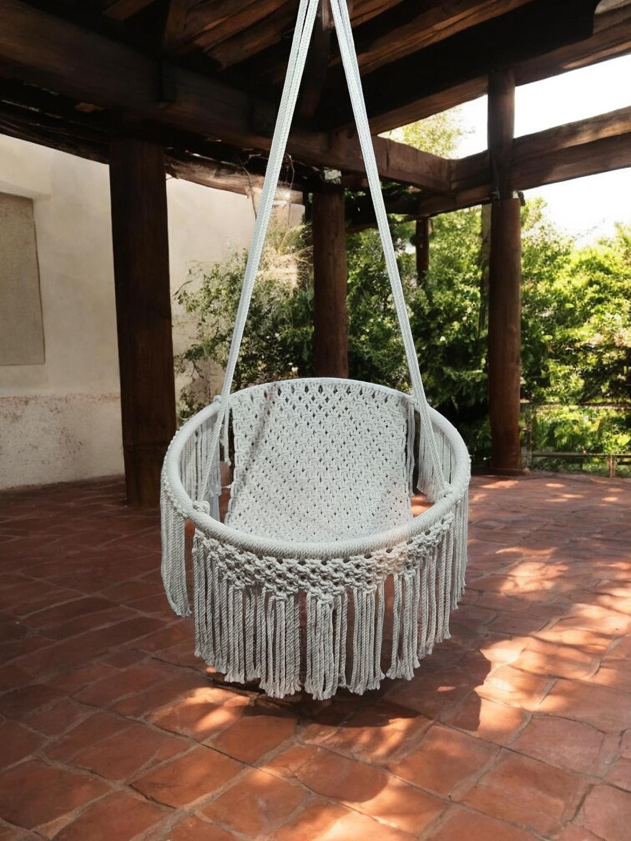 White Macramé Hanging Chair